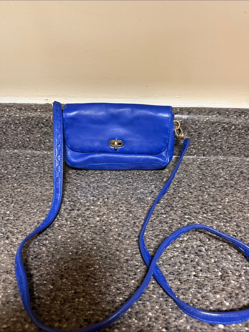 Henri Bendel Blue Leather Crossbody Bag Rare - Picture 1 of 6